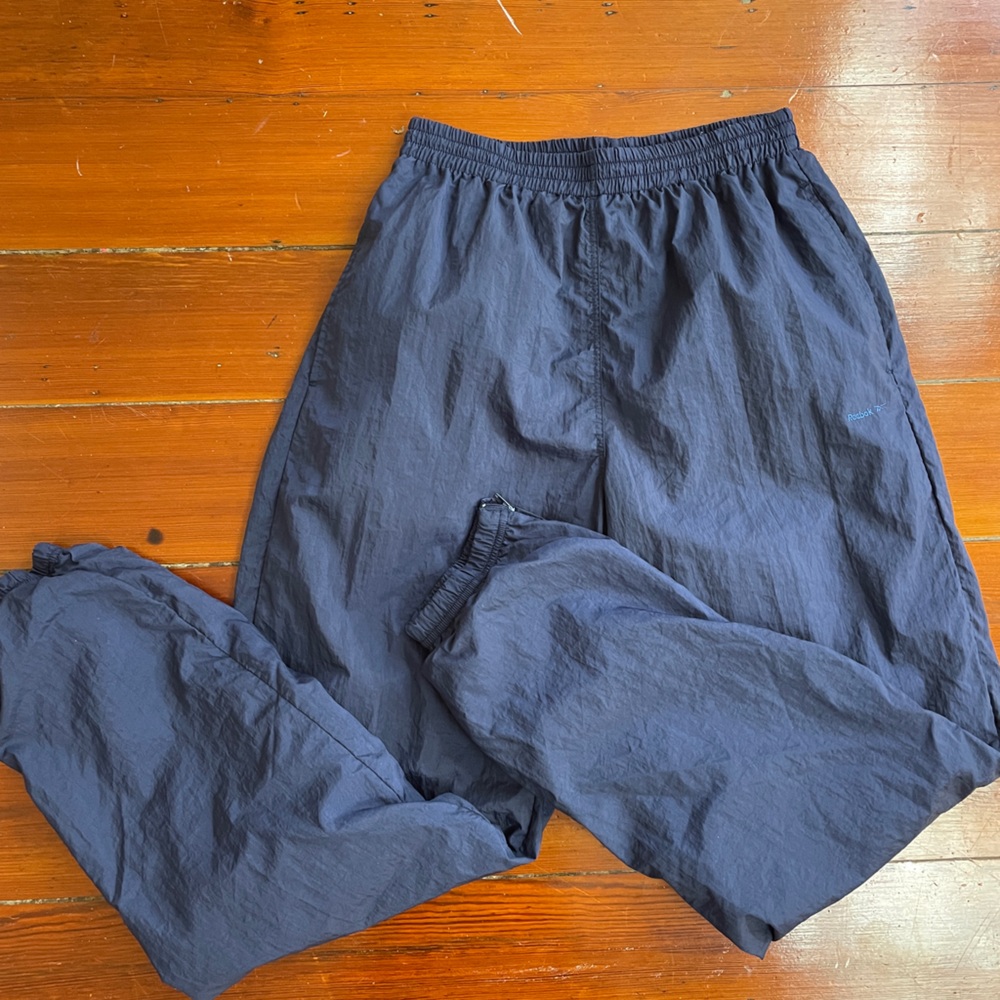 Reebok 90’s Y2K Vintage Track Wind Pants Blue Swishy Retro Nylon Sz L 💚🎀